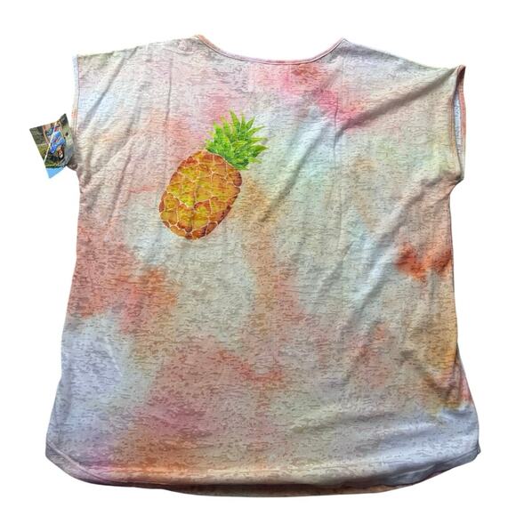 Kai Wahine XL Pineapple Tee NWT Hawaii Watercolor Print Vacation Tropical Top - Picture 5 of 6